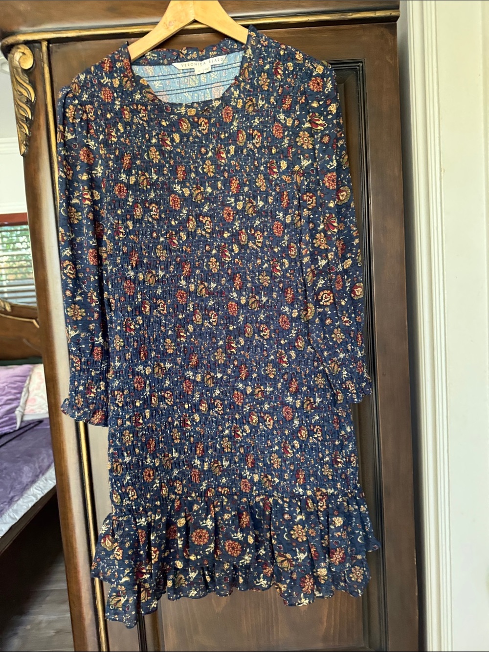 Veronica beard Navy Floral Ruffle Hem Dress 10